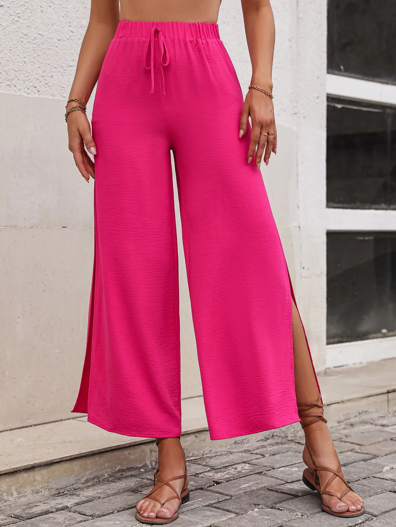 Like Barbie High Waist Slit Wide Leg Pants