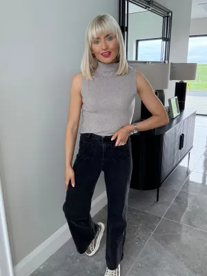 Louise Flare Cropped Jeans Black