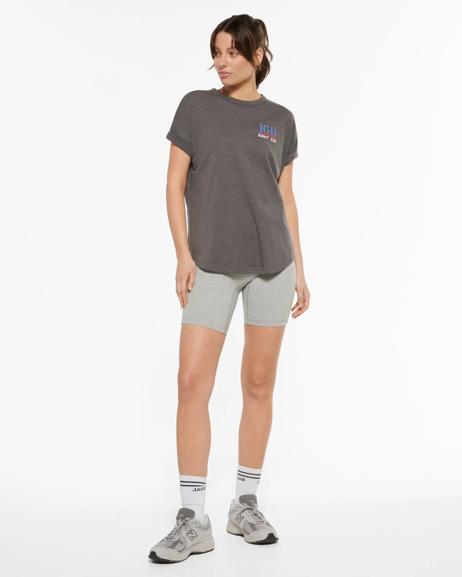 MALBECK CUFFED SLEEVE TEE CHARCOAL MARLE