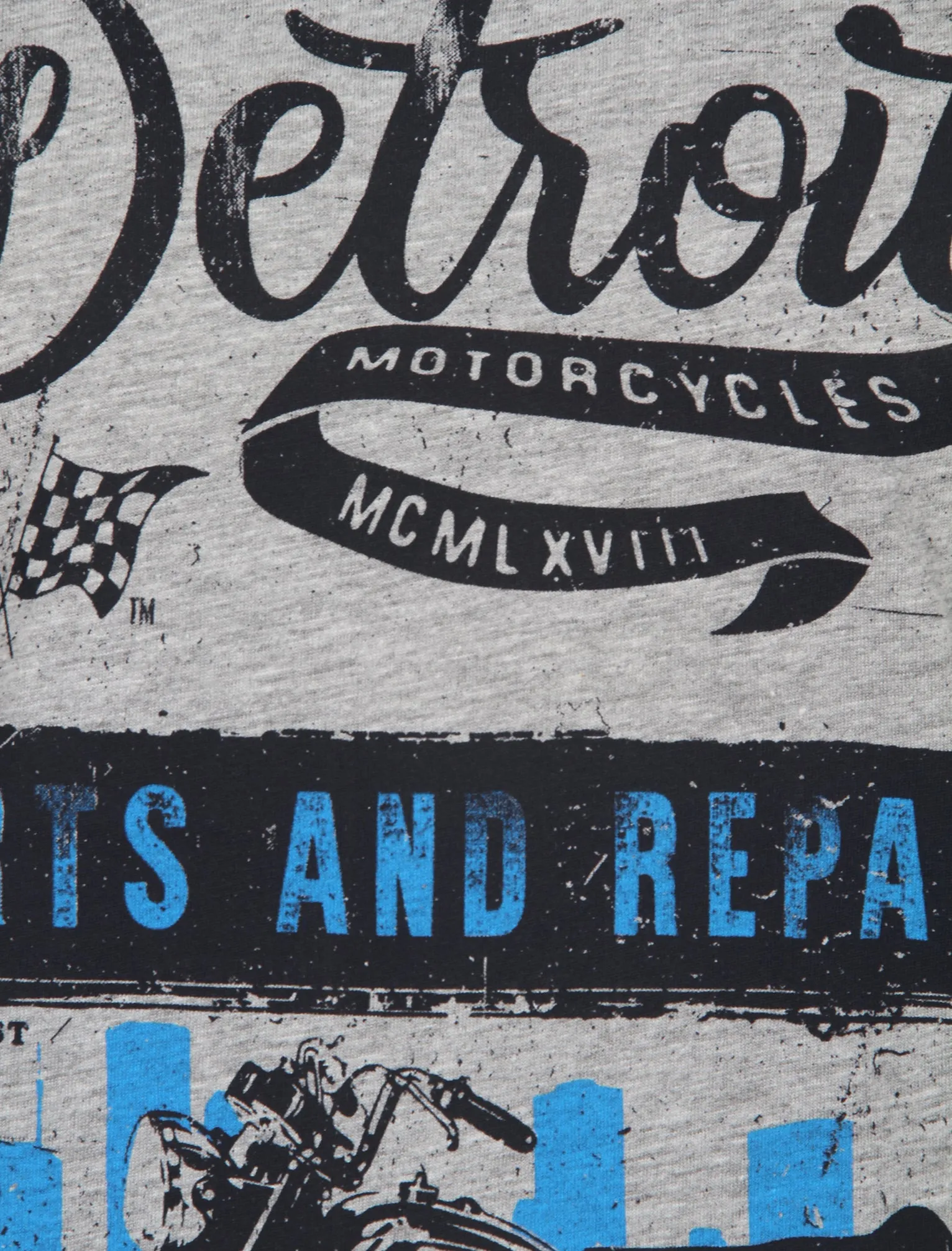 Marty Detroit Motorbike Print T-Shirt in Light Grey Marl - South Shore