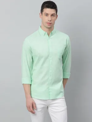 Men's Solid Button Down Collar Casual Shirt (Green)
