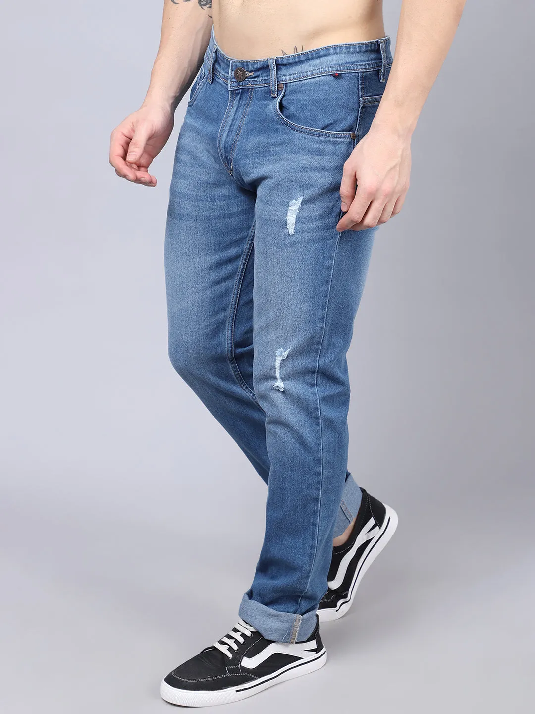 Men's Ultra Narrow fit Medium Fade Carbon Blue Ripped Lightly Jeans