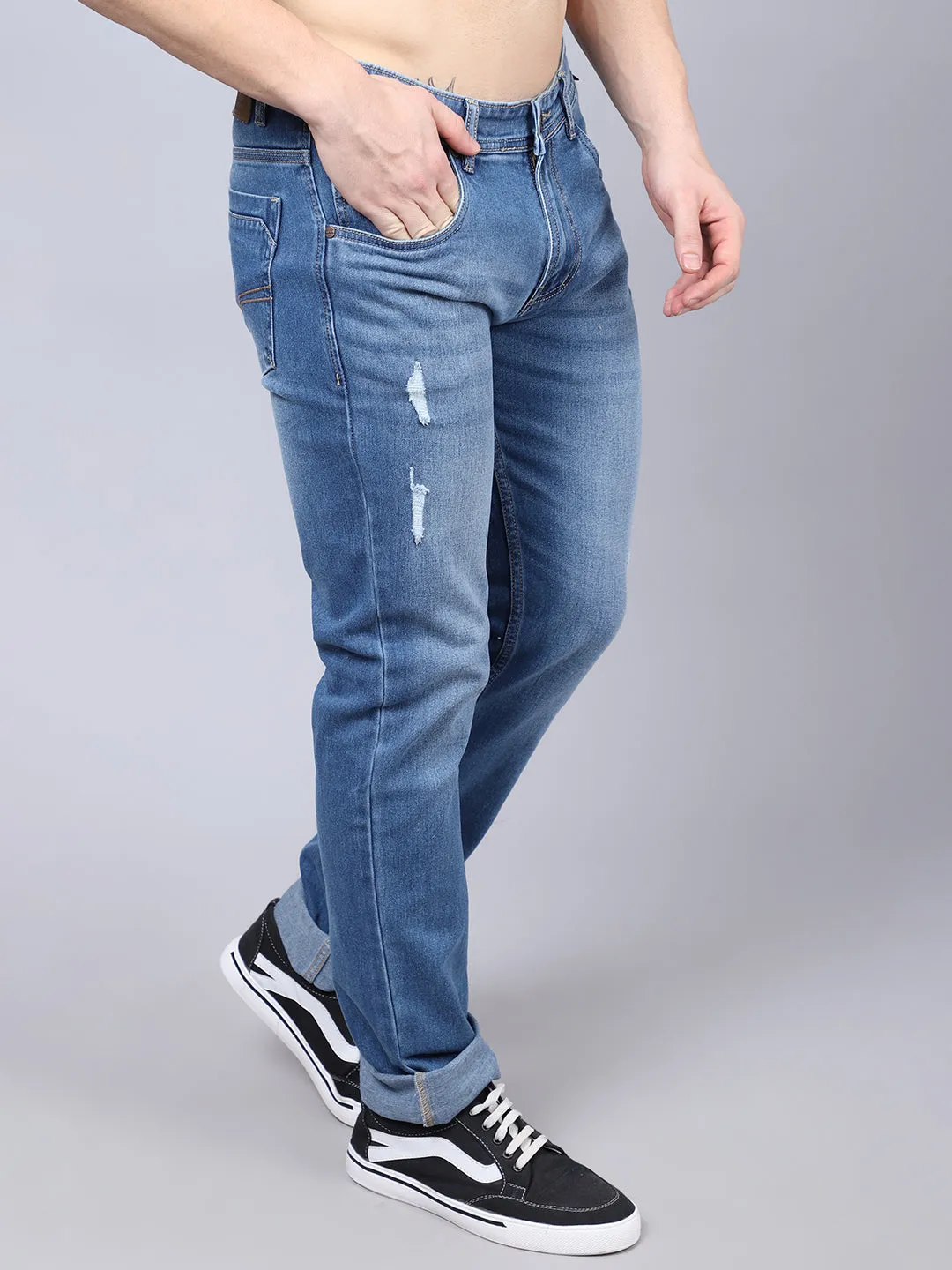 Men's Ultra Narrow fit Medium Fade Carbon Blue Ripped Lightly Jeans