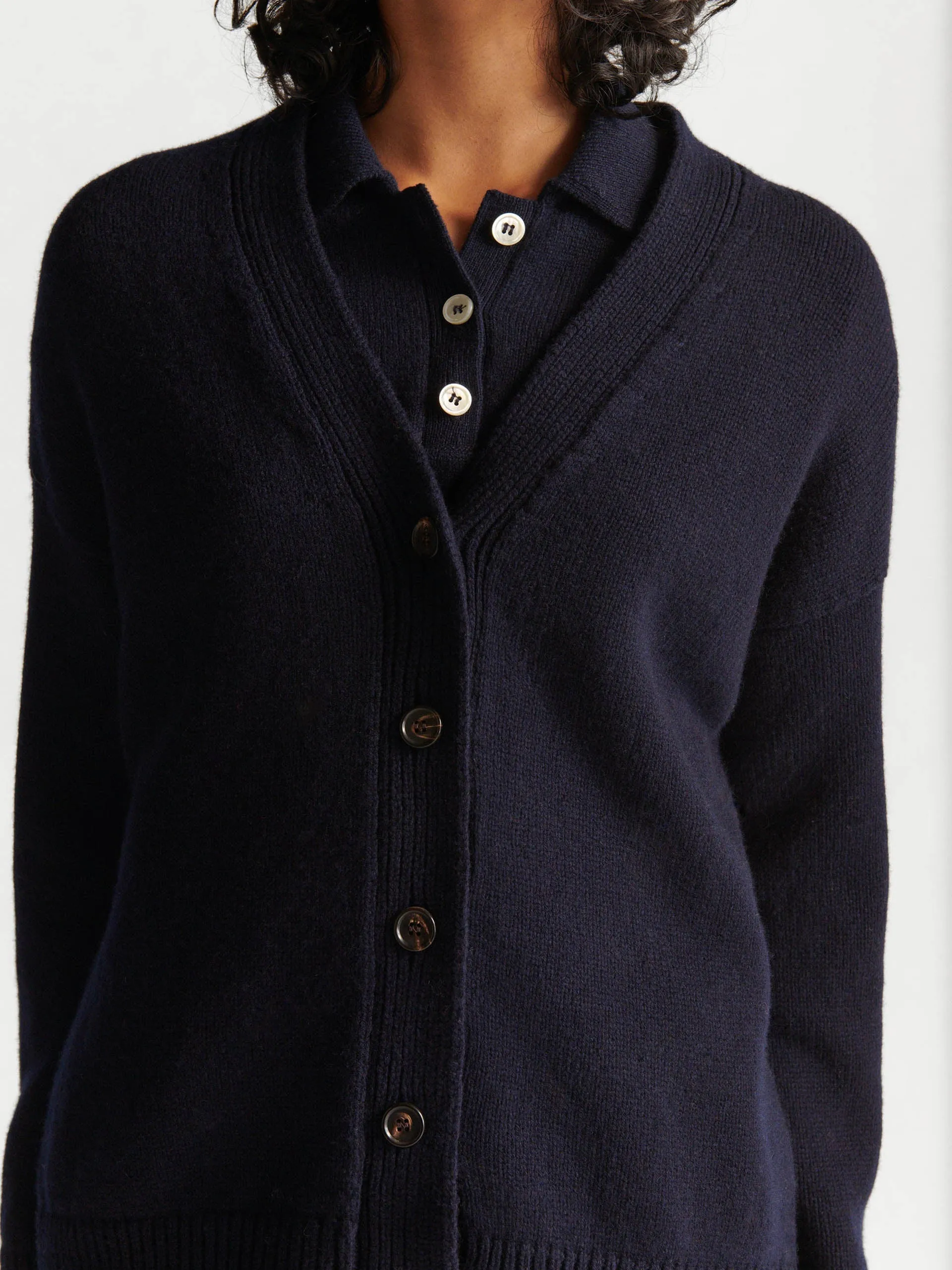 Navy Geelong wool Maura v-neck cardigan