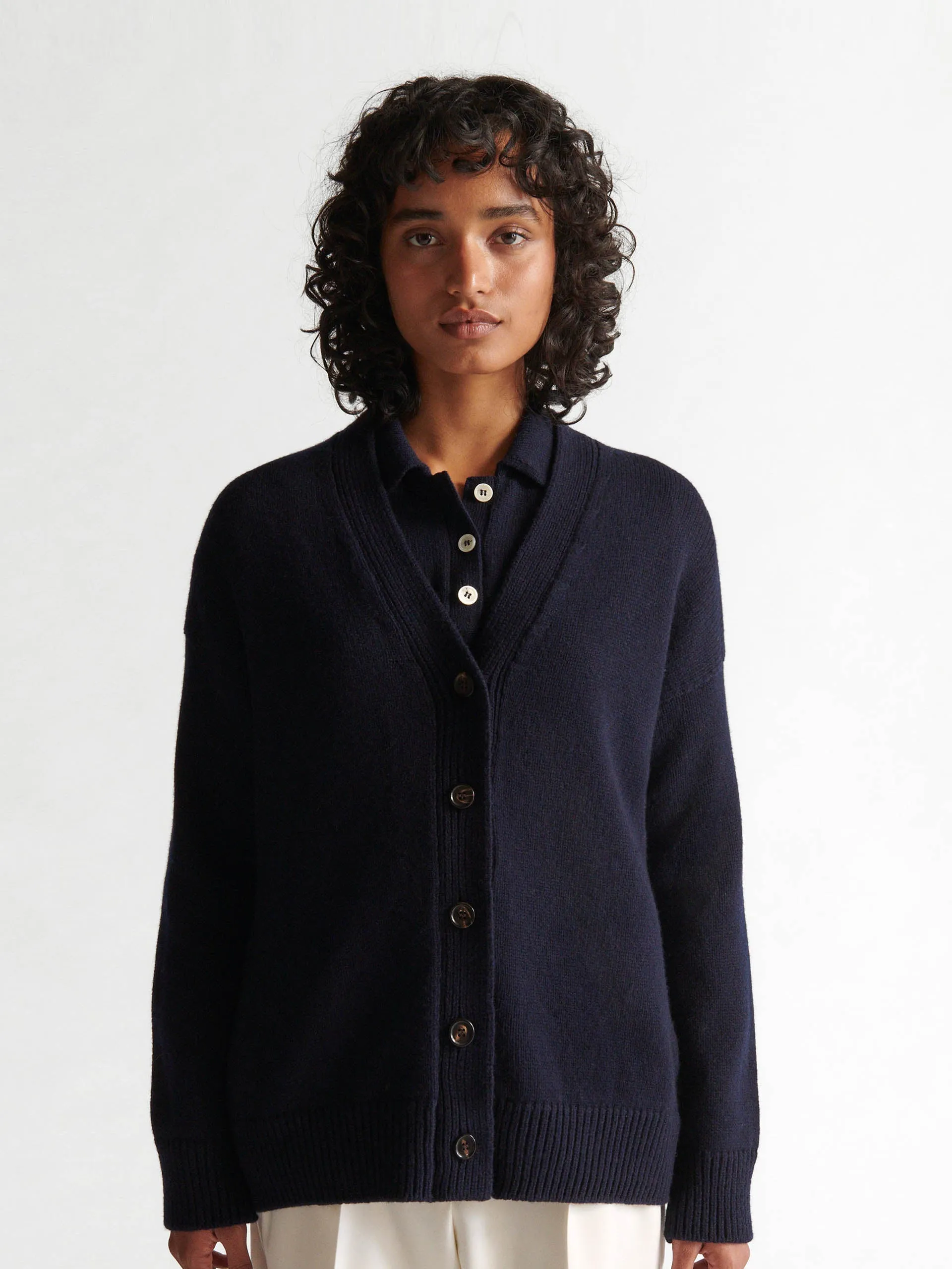 Navy Geelong wool Maura v-neck cardigan
