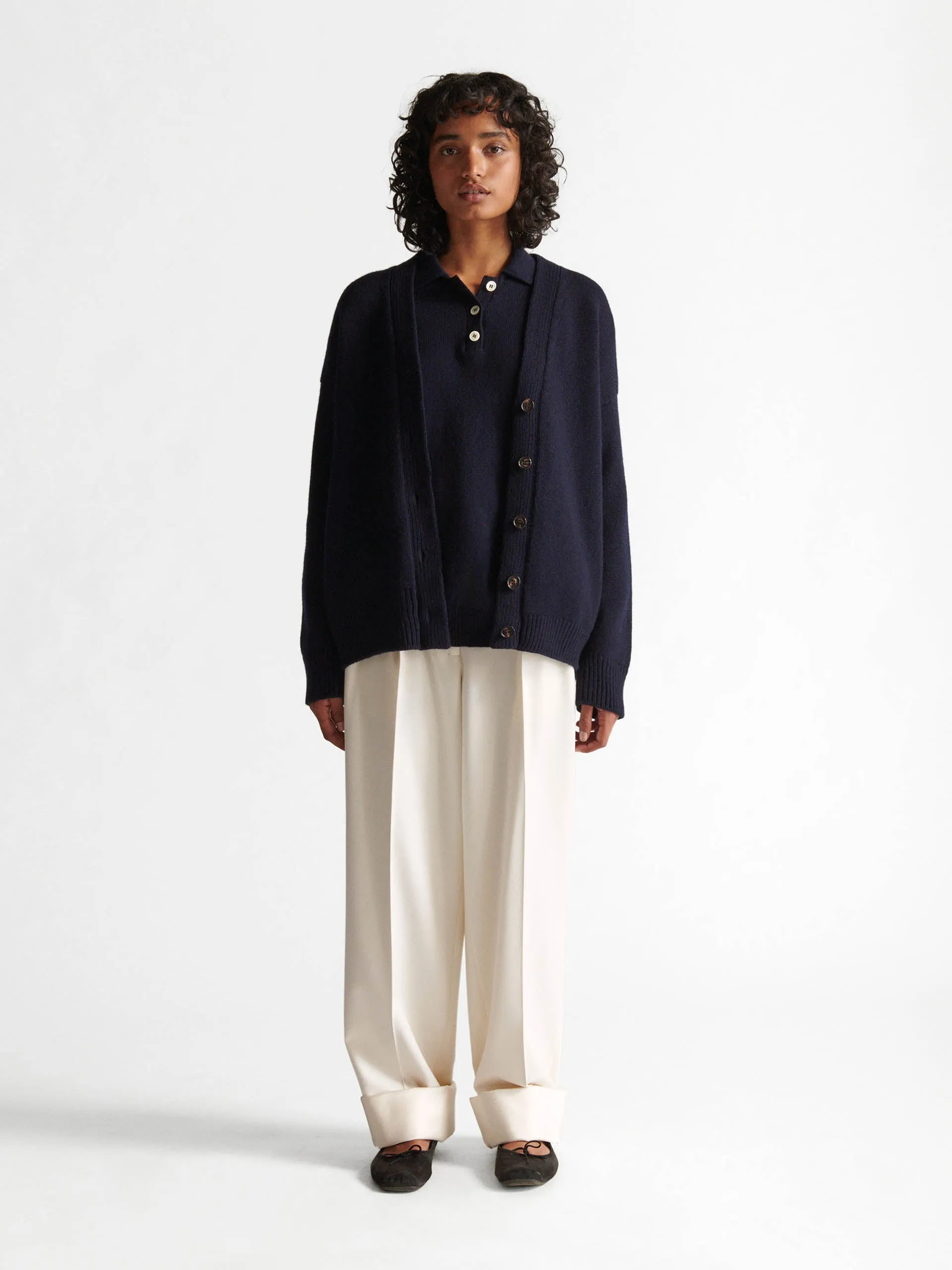 Navy Geelong wool Maura v-neck cardigan
