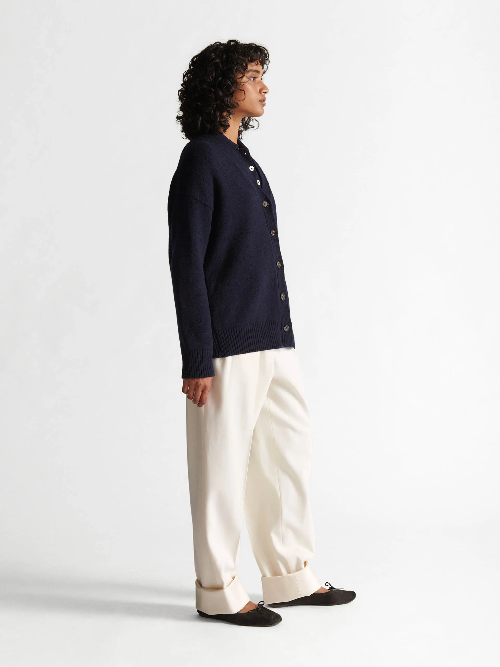 Navy Geelong wool Maura v-neck cardigan