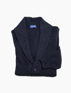 Navy Ribbed Shawl Neck Wool & Cashmere Cardigan