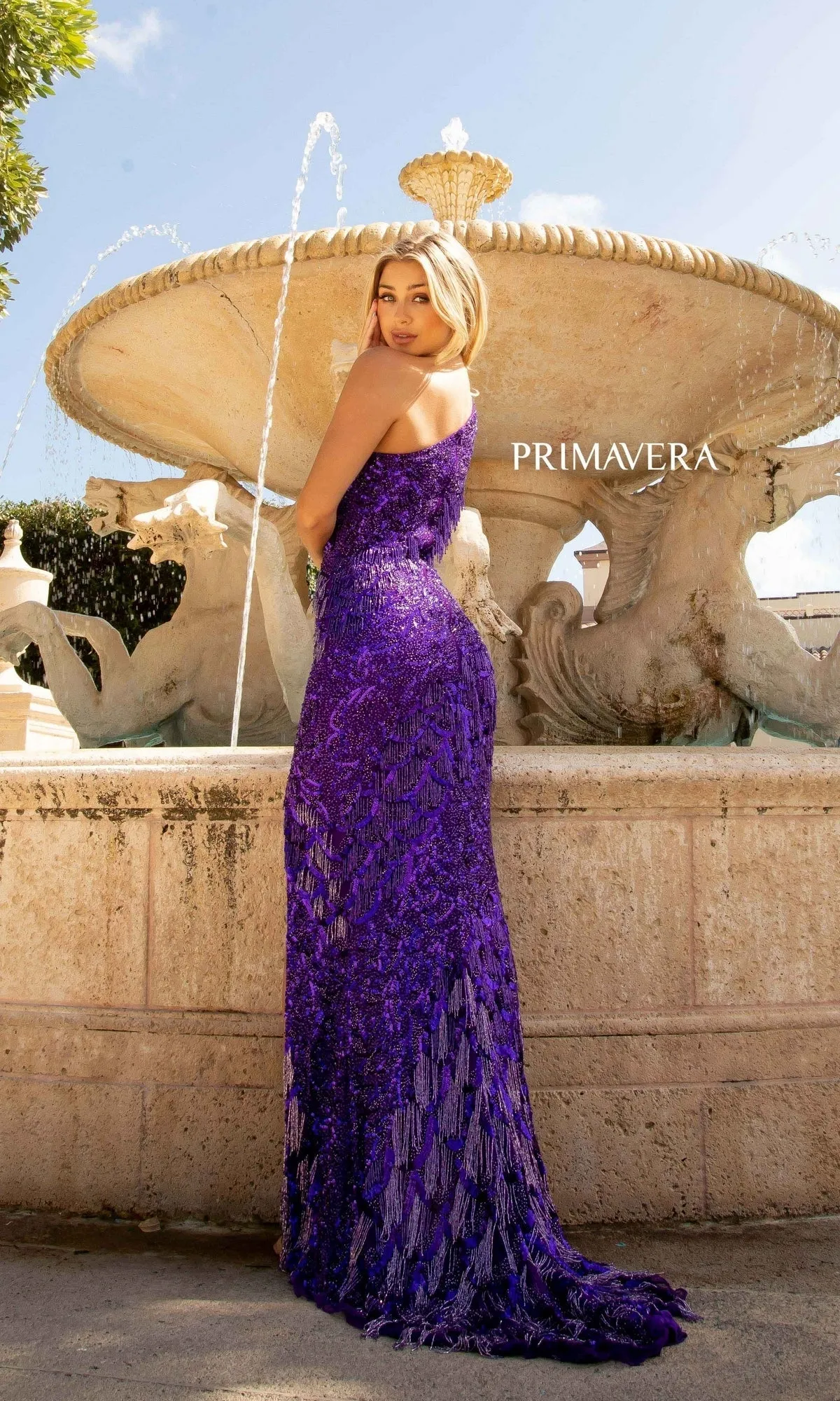 One-Shoulder Fringed Long Sequin Formal Gown 3766