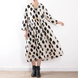 Polka Spot Dresses V Neck Women Dresses long Loose women Midi Dresses AMT962335