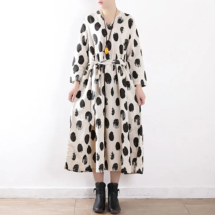 Polka Spot Dresses V Neck Women Dresses long Loose women Midi Dresses AMT962335