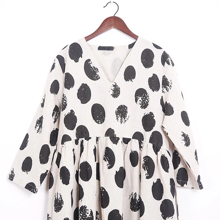Polka Spot Dresses V Neck Women Dresses long Loose women Midi Dresses AMT962335