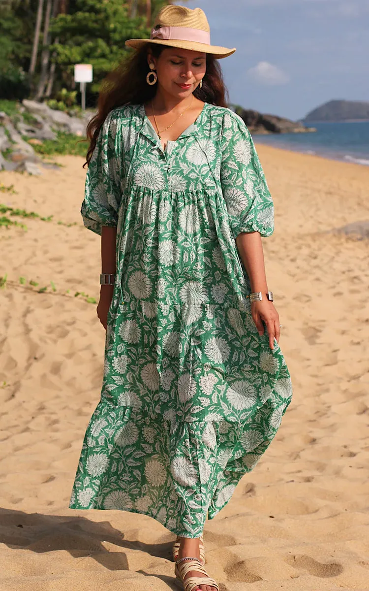 River Goddess 100% Cotton Maxi Dress Neera Emerald