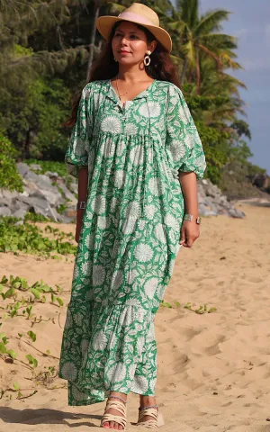 River Goddess 100% Cotton Maxi Dress Neera Emerald