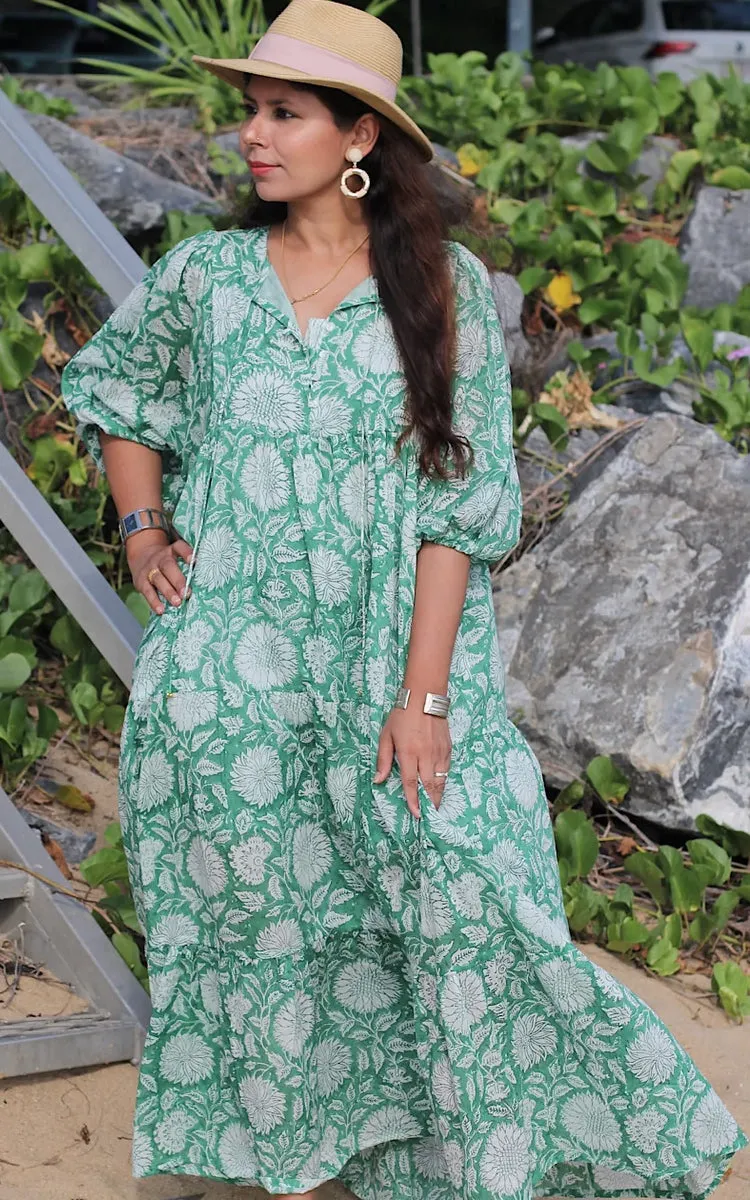 River Goddess 100% Cotton Maxi Dress Neera Emerald