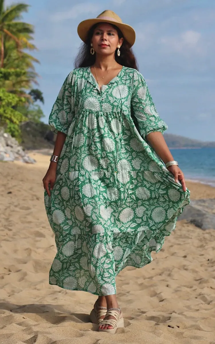 River Goddess 100% Cotton Maxi Dress Neera Emerald