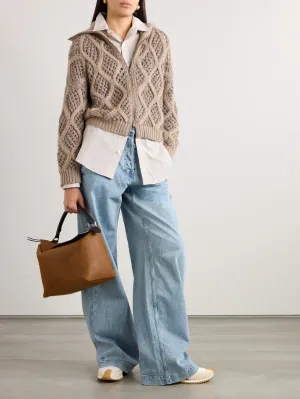 Sequin-embellished Open-knit Cashmere Cardigan