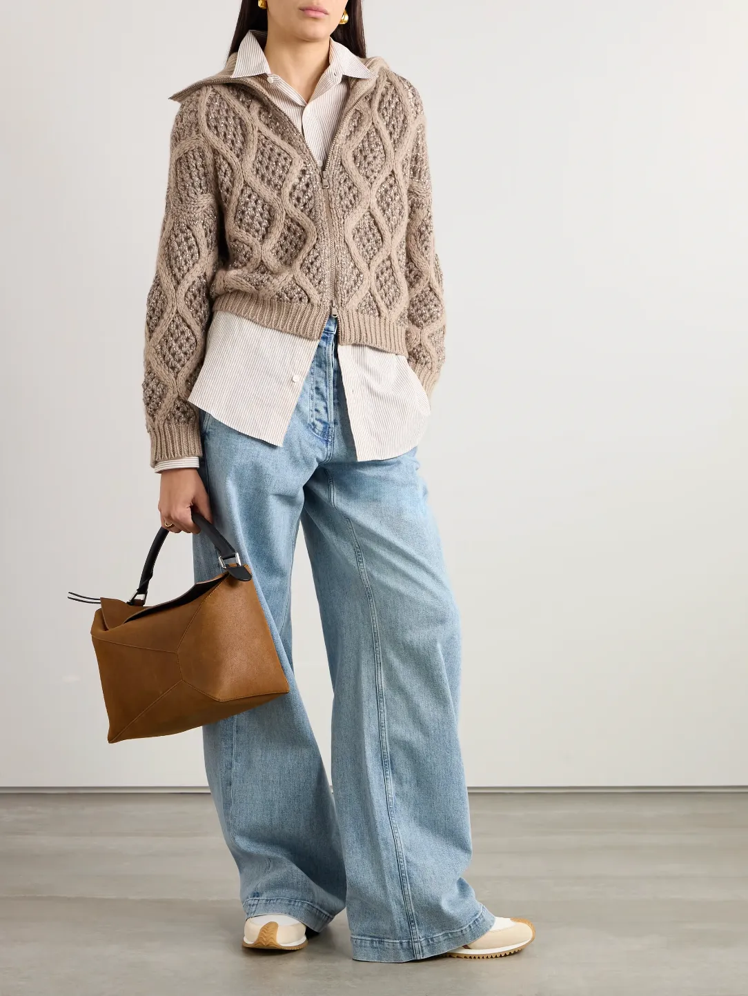Sequin-embellished Open-knit Cashmere Cardigan