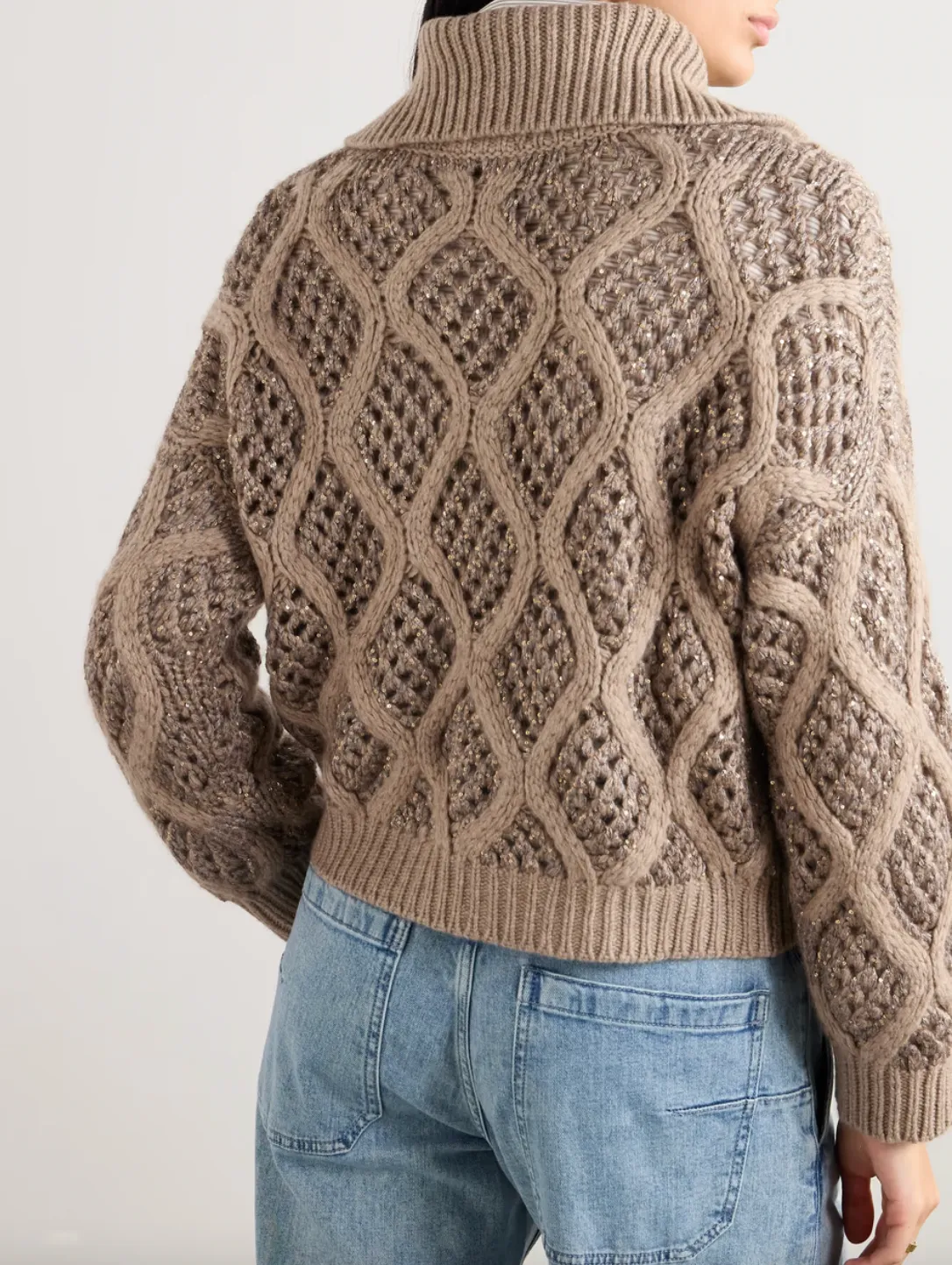 Sequin-embellished Open-knit Cashmere Cardigan