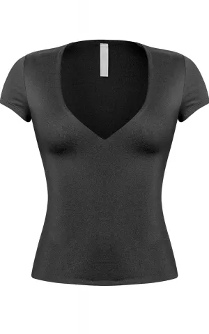 Short Sleeve V-Neck Top - Black