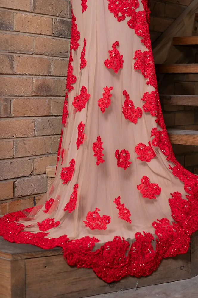 Strapless sweetheart cocktail gown with train | TYRA