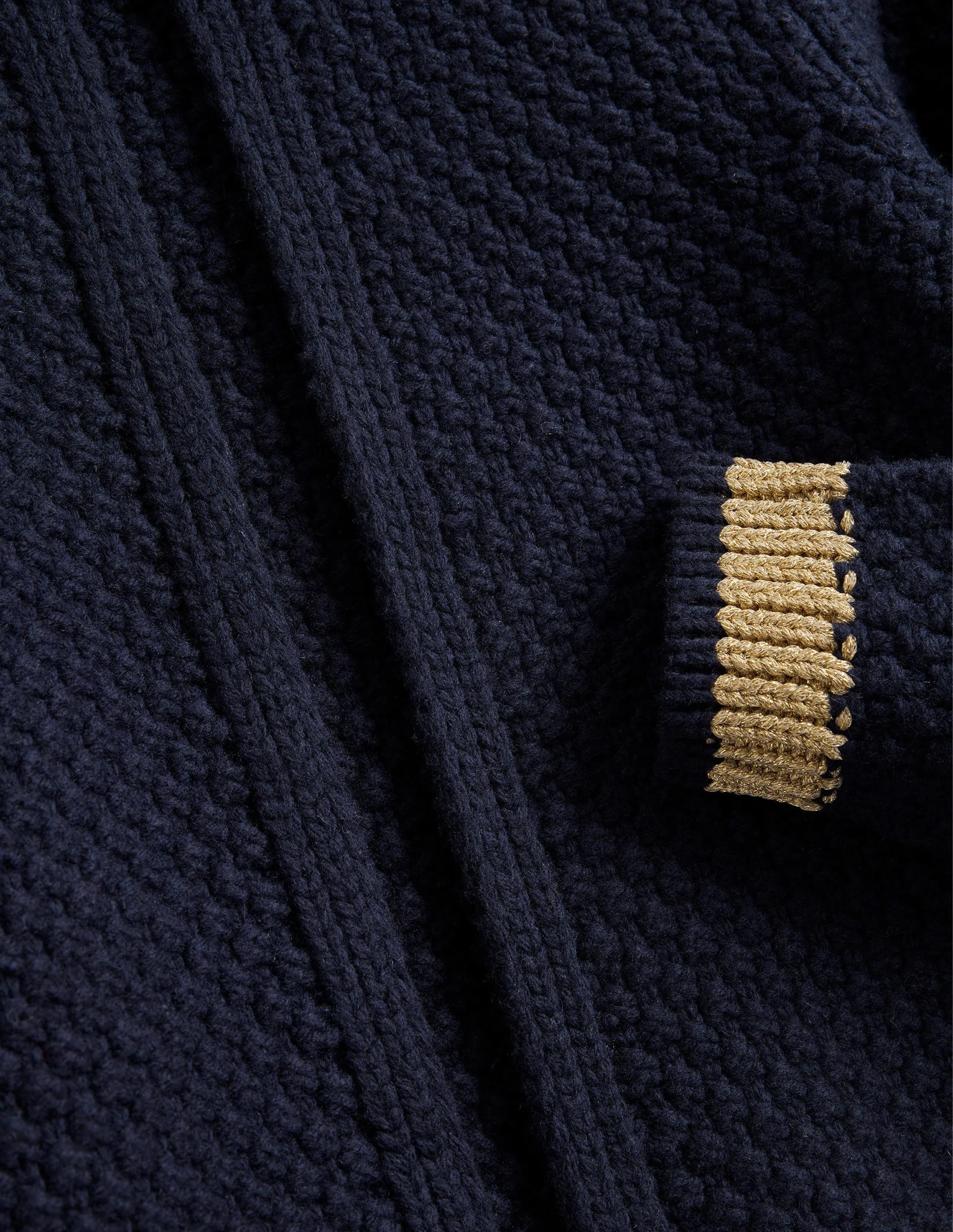 Textured Chunky Wool Cardigan-Navy, Gold
