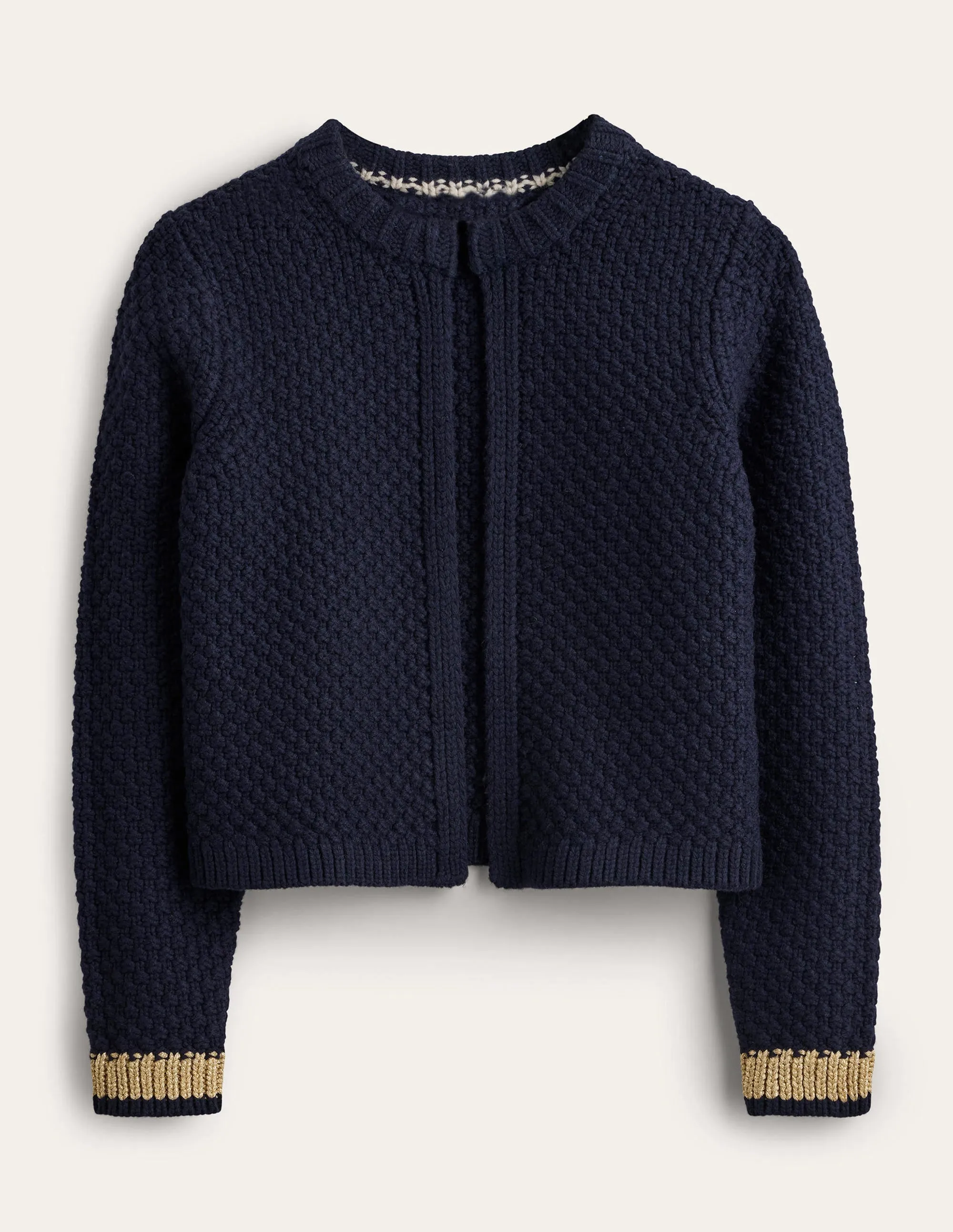 Textured Chunky Wool Cardigan-Navy, Gold