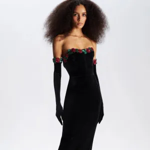 Trend4us Women's Elegant Velvet Strapless Maxi Dress