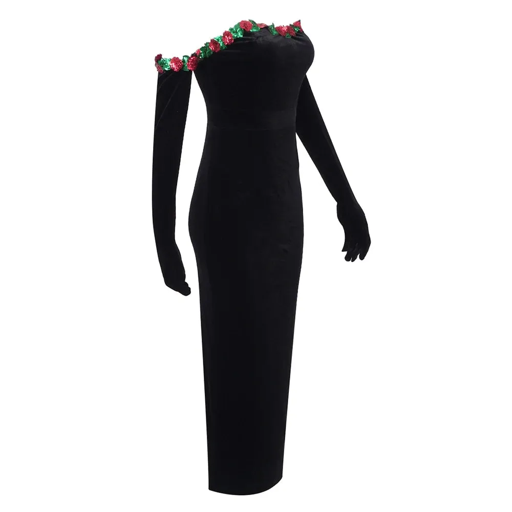 Trend4us Women's Elegant Velvet Strapless Maxi Dress