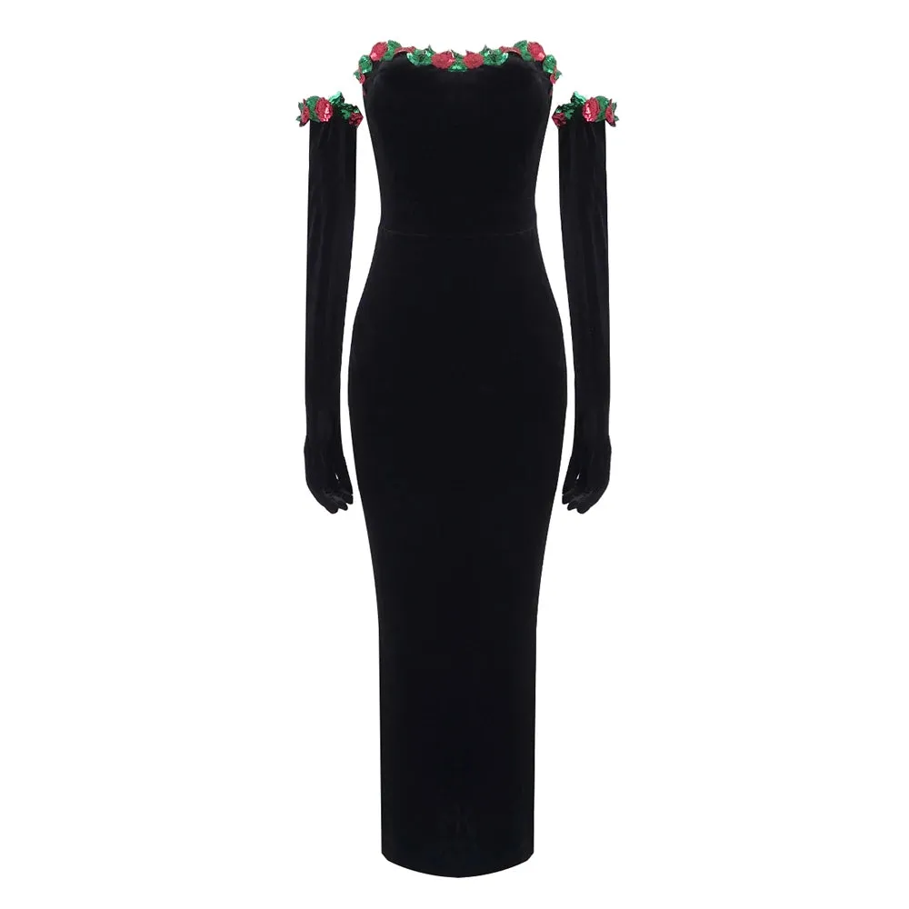 Trend4us Women's Elegant Velvet Strapless Maxi Dress