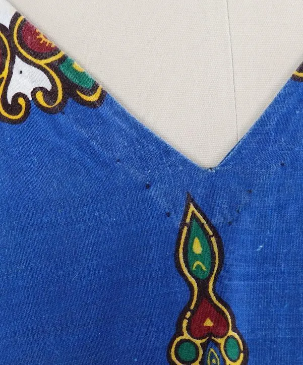 Vintage 1970s Kenya African Dress / Blue Cotton
