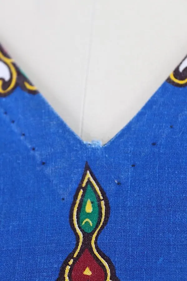 Vintage 1970s Kenya African Dress / Blue Cotton