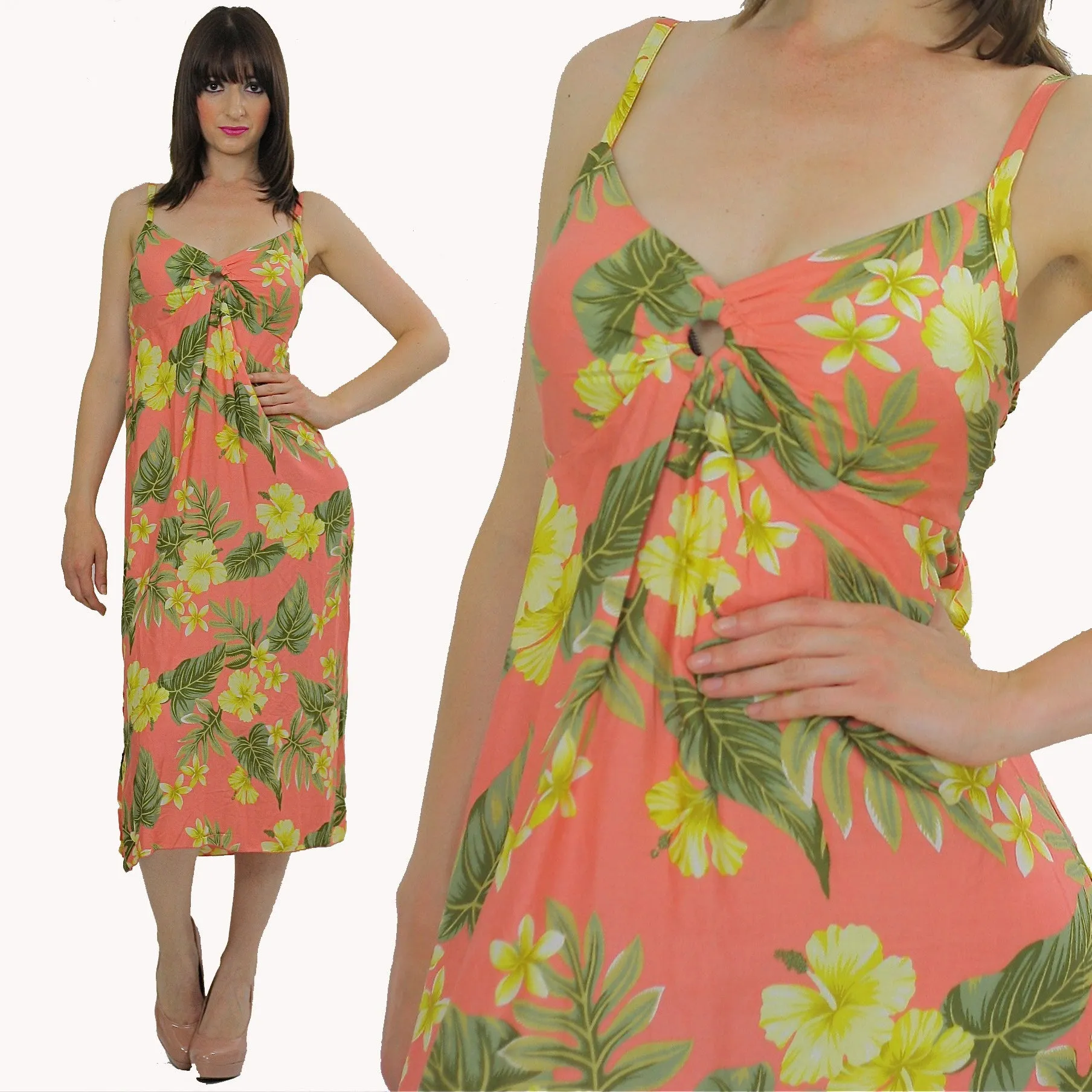 Vintage 90s Boho Hippie tropical floral party maxi sun dress