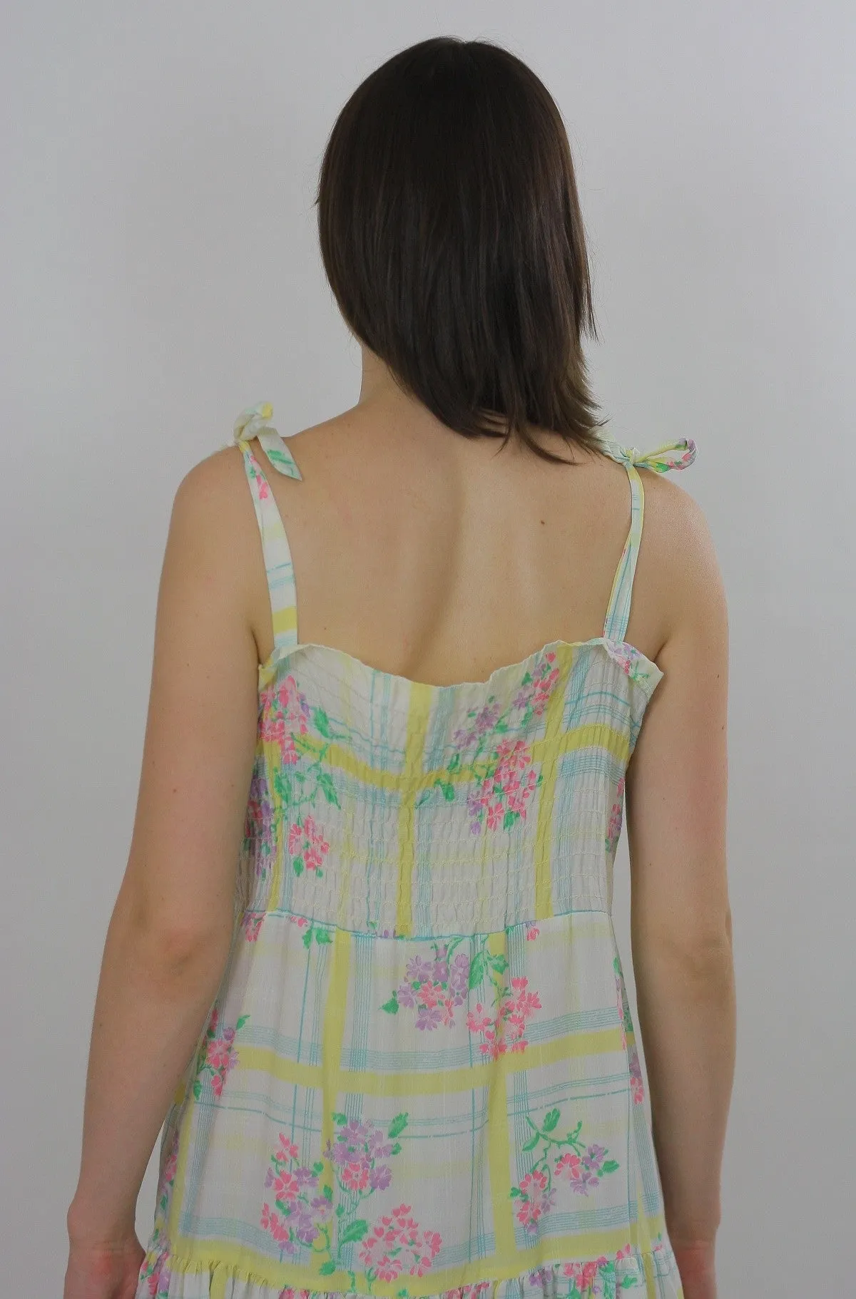 Vintage Boho Hippie plaid floral maxi dress sundress