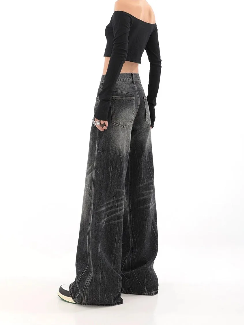 Wide-Leg Denim Vintage Wash Jeans