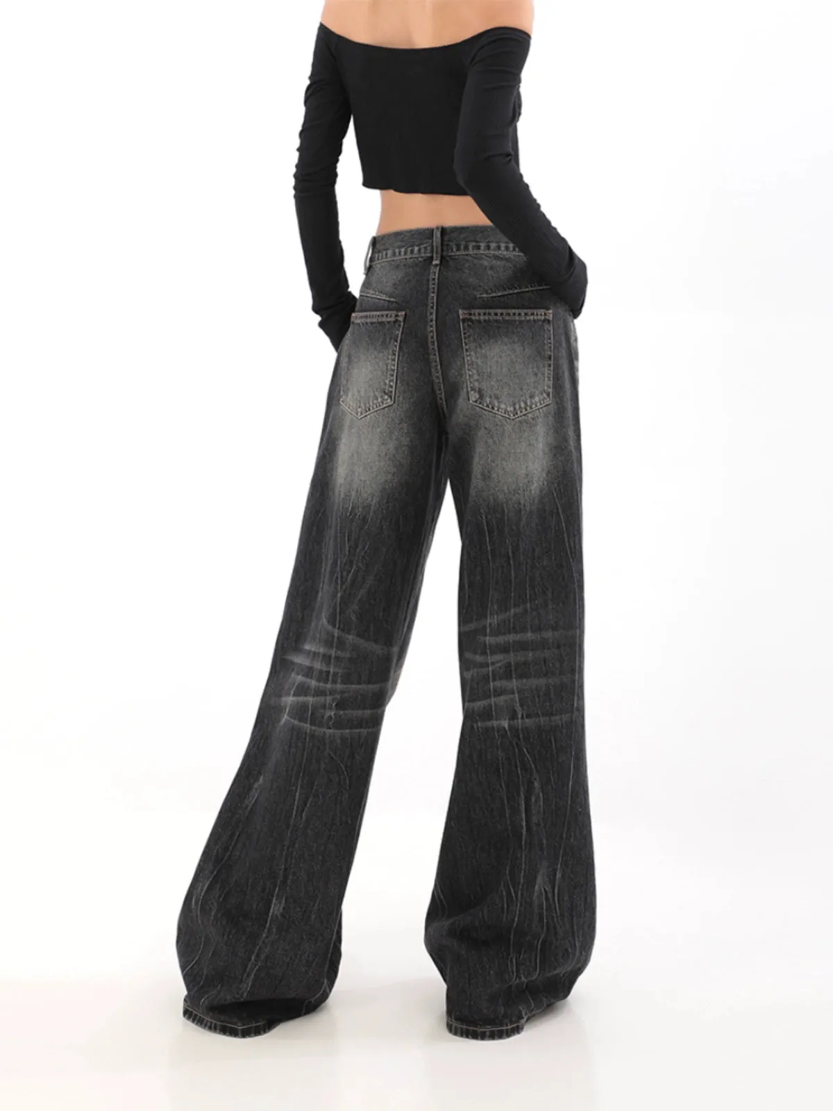Wide-Leg Denim Vintage Wash Jeans