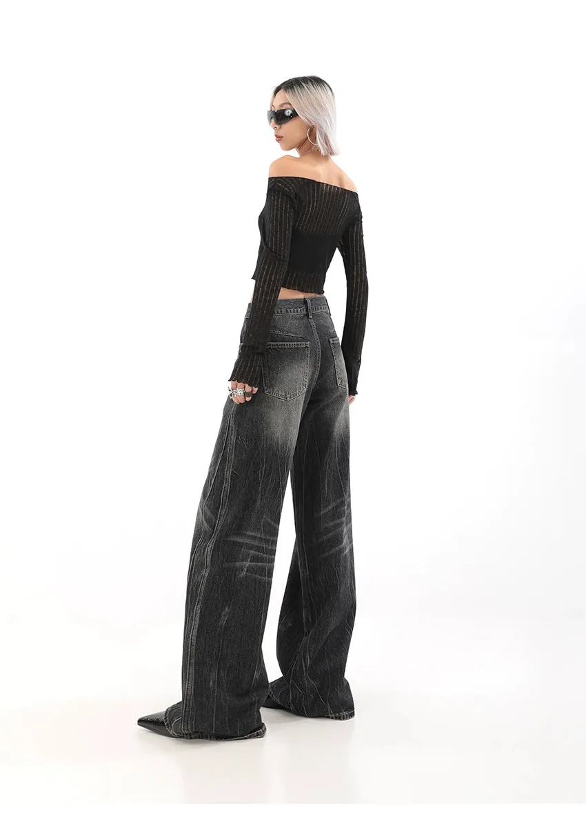 Wide-Leg Denim Vintage Wash Jeans