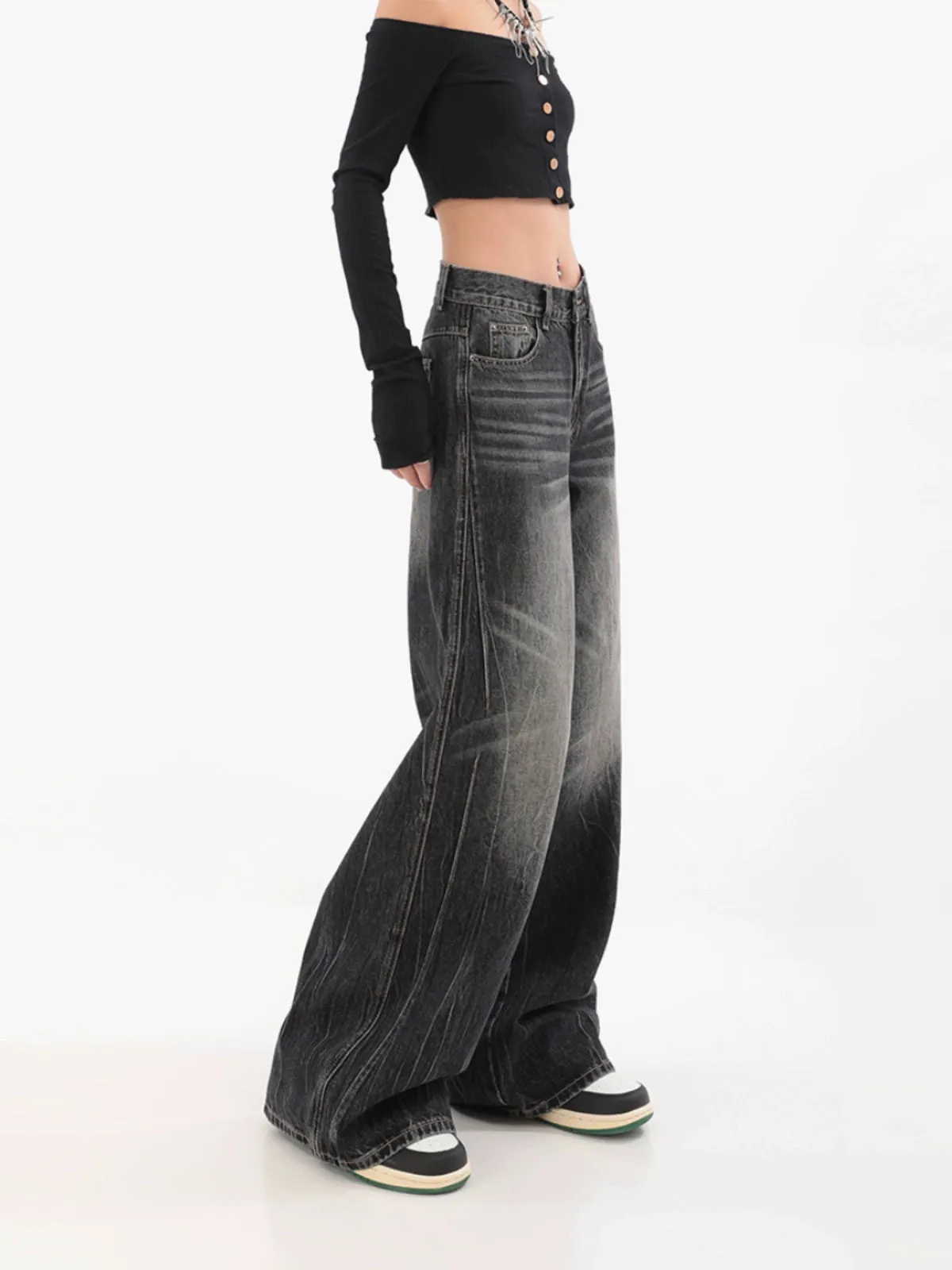 Wide-Leg Denim Vintage Wash Jeans