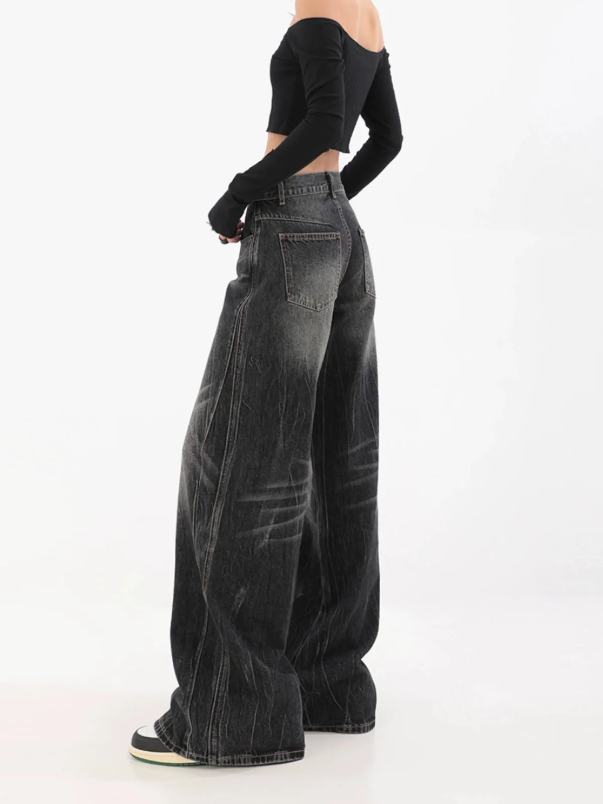 Wide-Leg Denim Vintage Wash Jeans