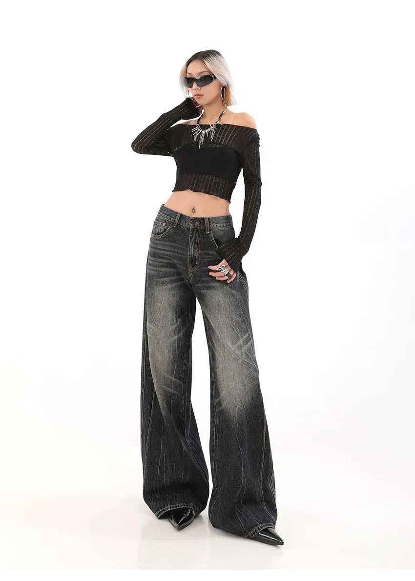 Wide-Leg Denim Vintage Wash Jeans