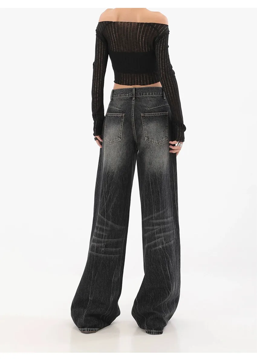 Wide-Leg Denim Vintage Wash Jeans