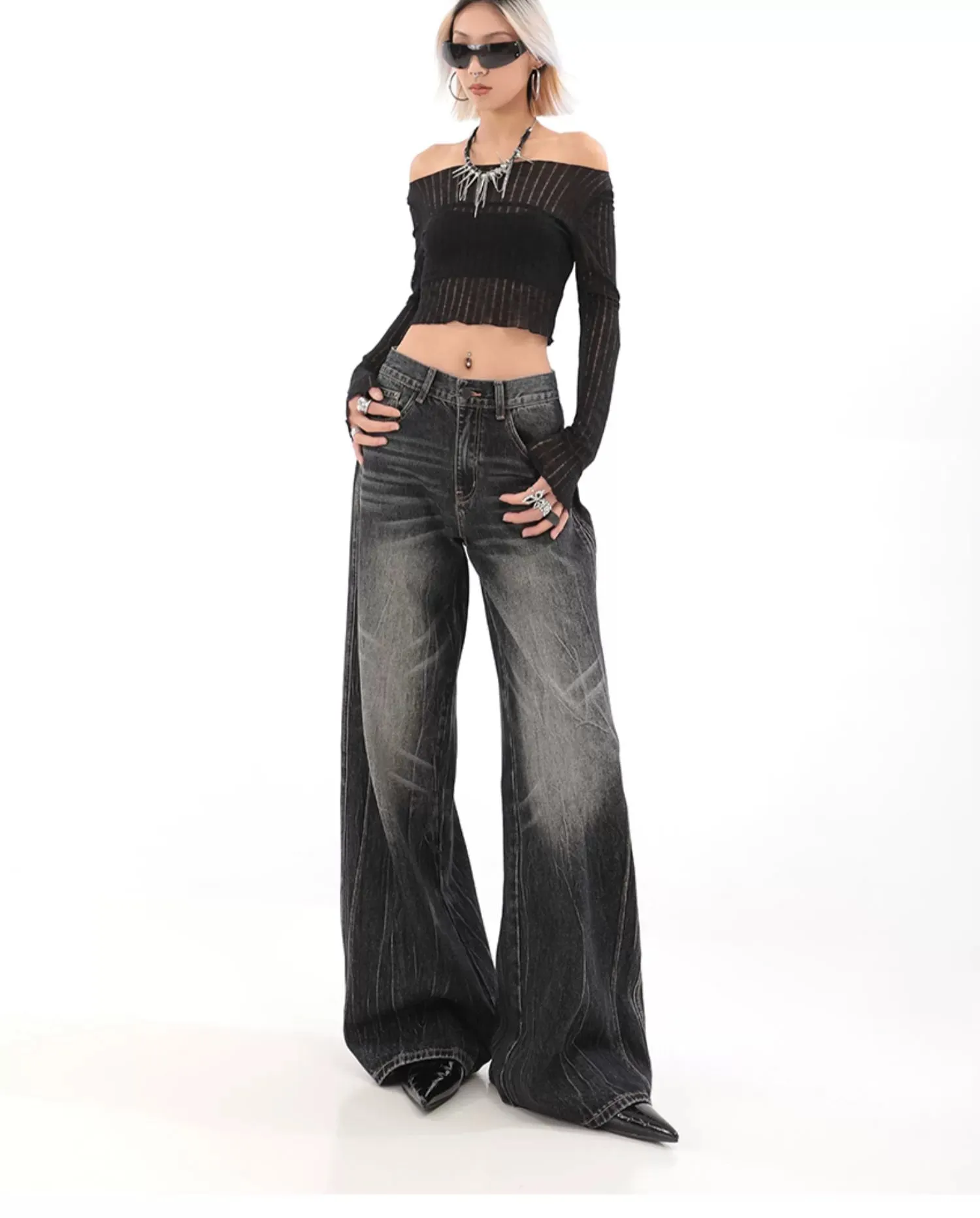 Wide-Leg Denim Vintage Wash Jeans