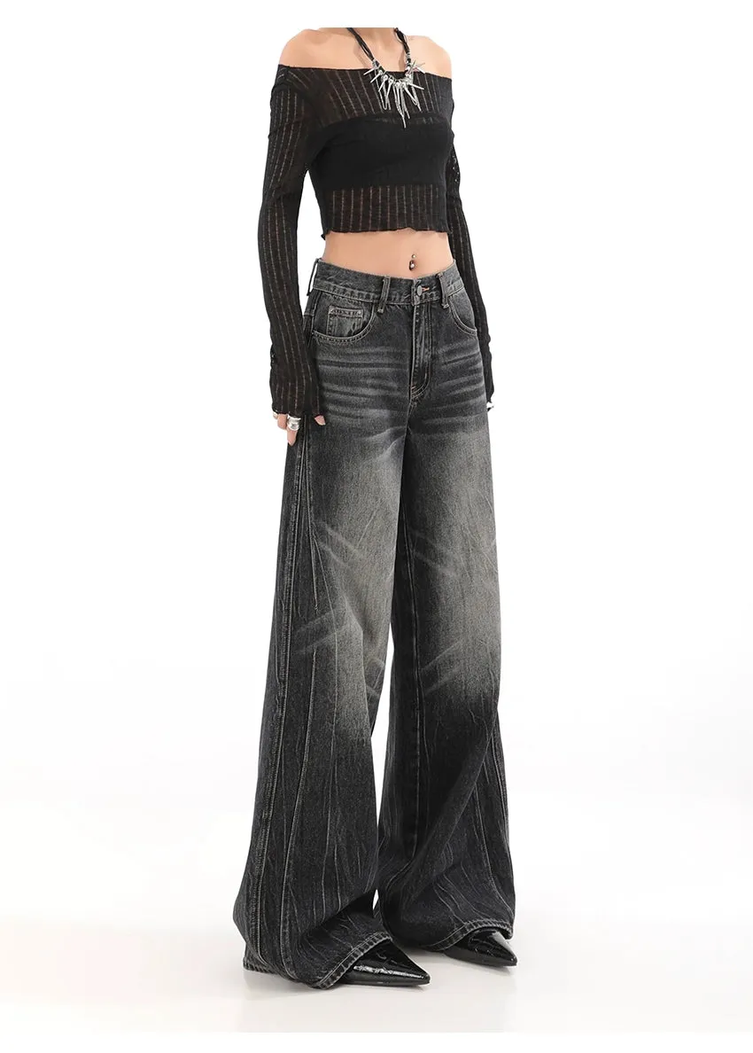 Wide-Leg Denim Vintage Wash Jeans