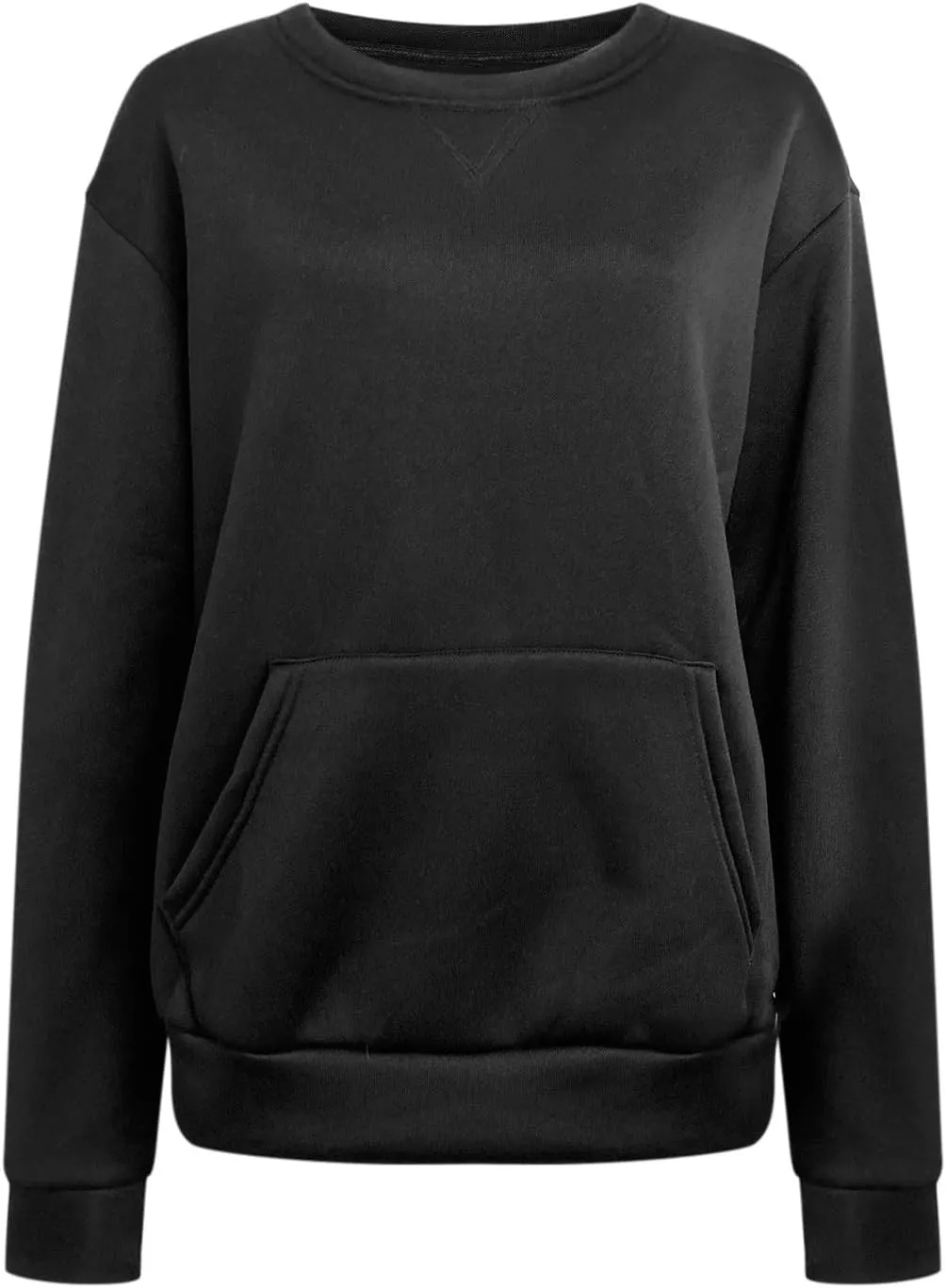 Women Round Neck Pullover Shirts Long Sleeve Solid Color Casual Sweatshirt Loose Fit Casual Tops with Pocket Fall Clothes