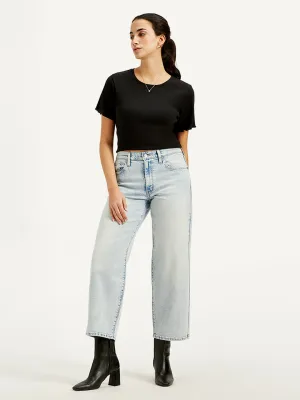 Women's Blue Baggy Fit Mid Rise Jeans