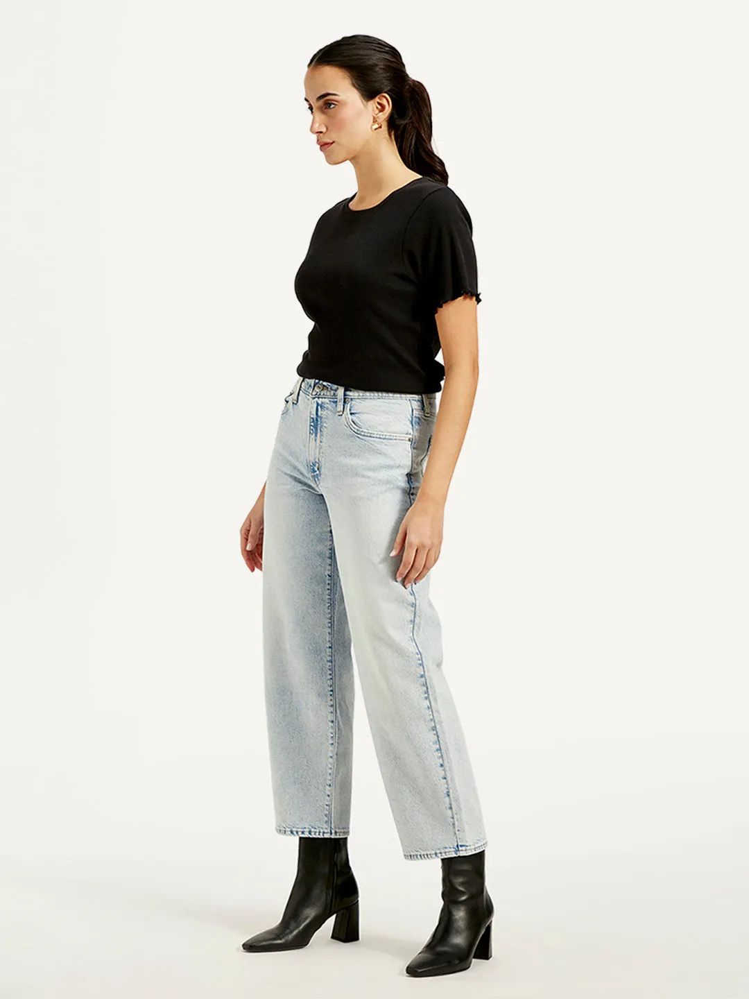 Women's Blue Baggy Fit Mid Rise Jeans