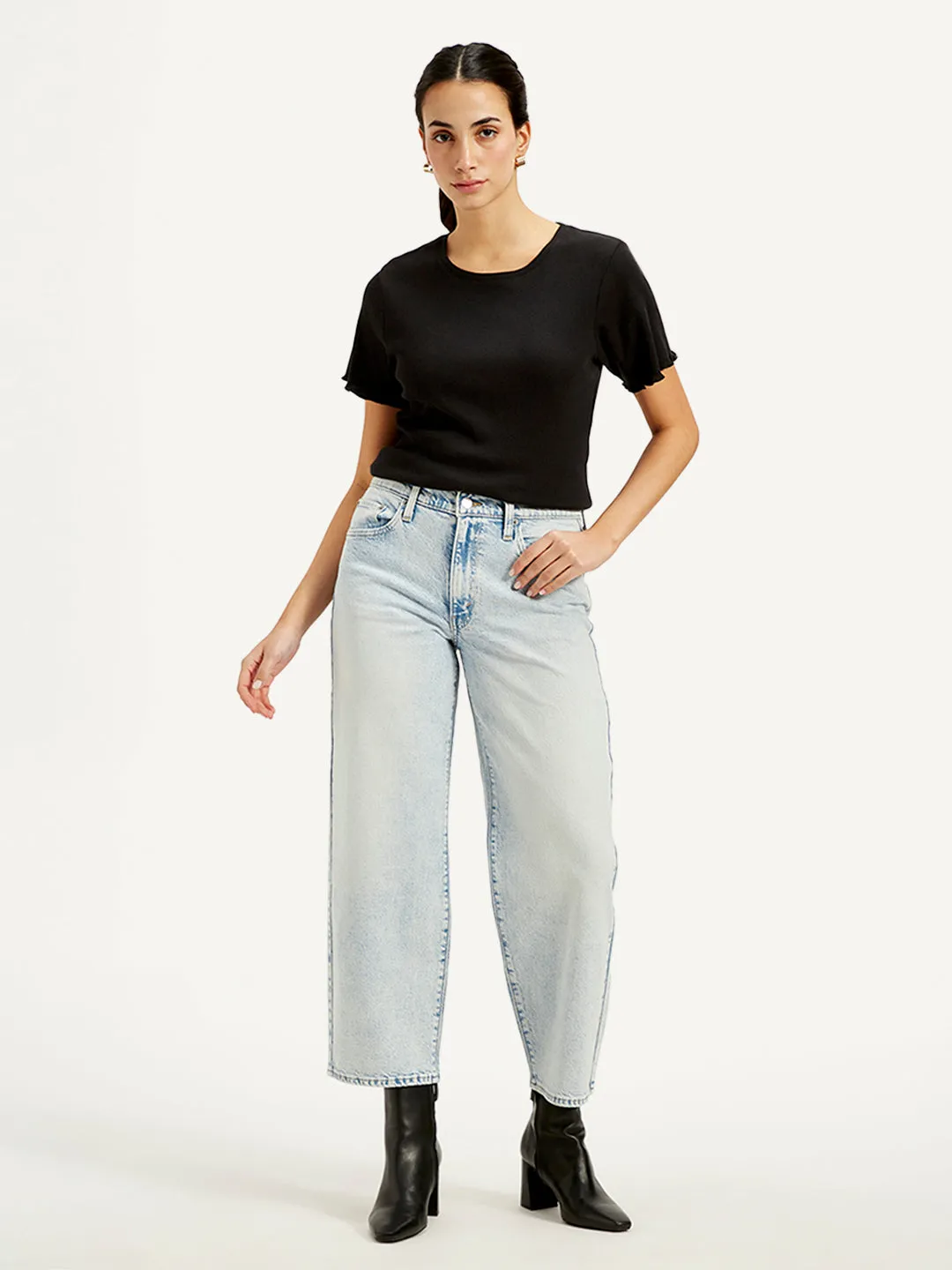 Women's Blue Baggy Fit Mid Rise Jeans