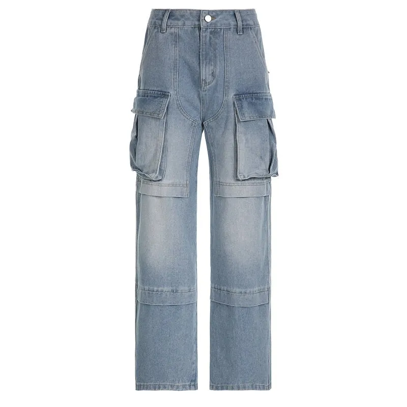 Women's  Clothing  High Waist Baggy Denim  Loose Cargo Jeans