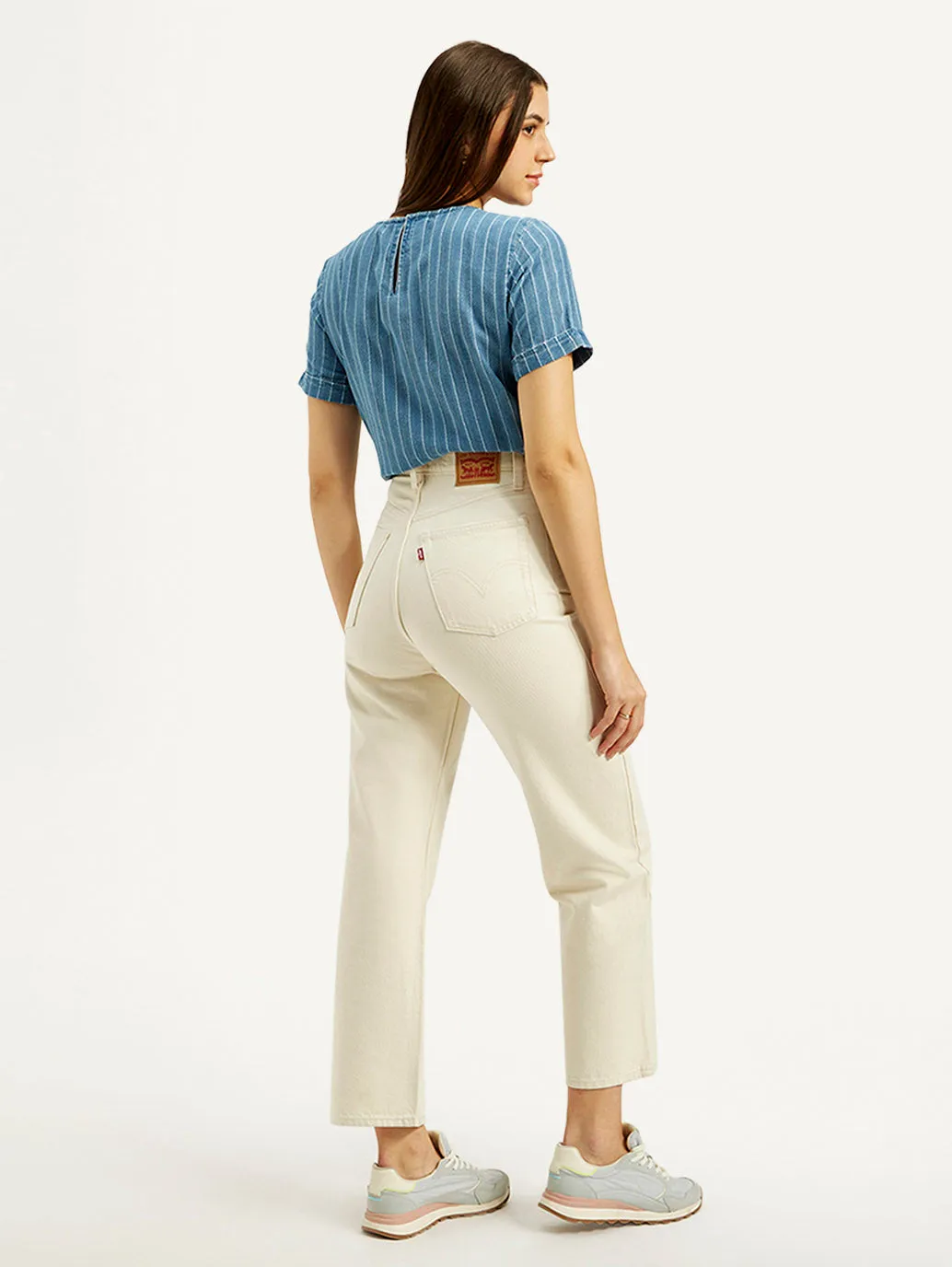 Women's Cream Straight Fit High Rise Jeans
