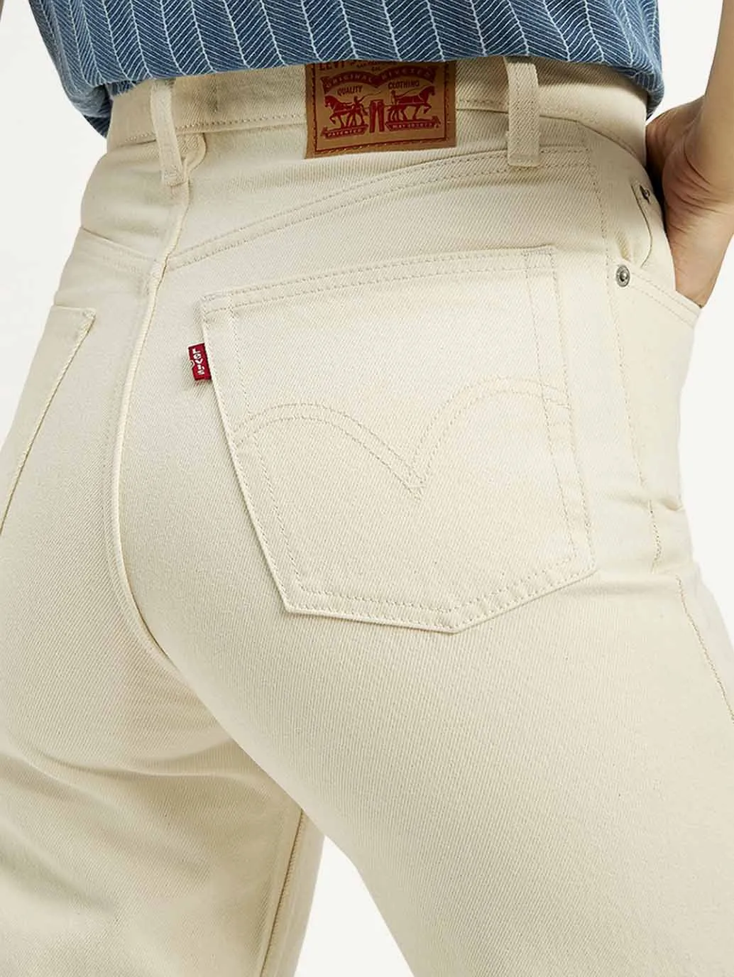 Women's Cream Straight Fit High Rise Jeans
